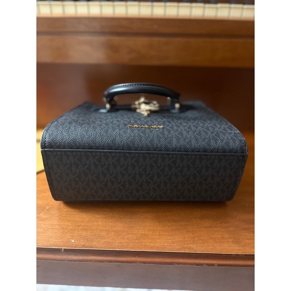 Michael‎ Kors Hamilton Signature Coated Canvas Satchel Black Lock Bag - Picture 5 of 9